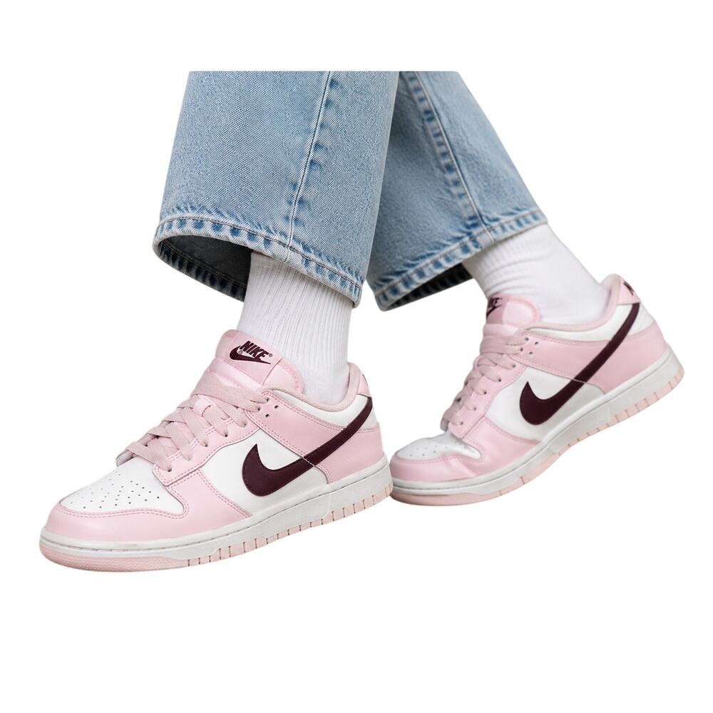 Nike Dunk Low Women’s Pink White Burgundy Sneakers Size 8.5